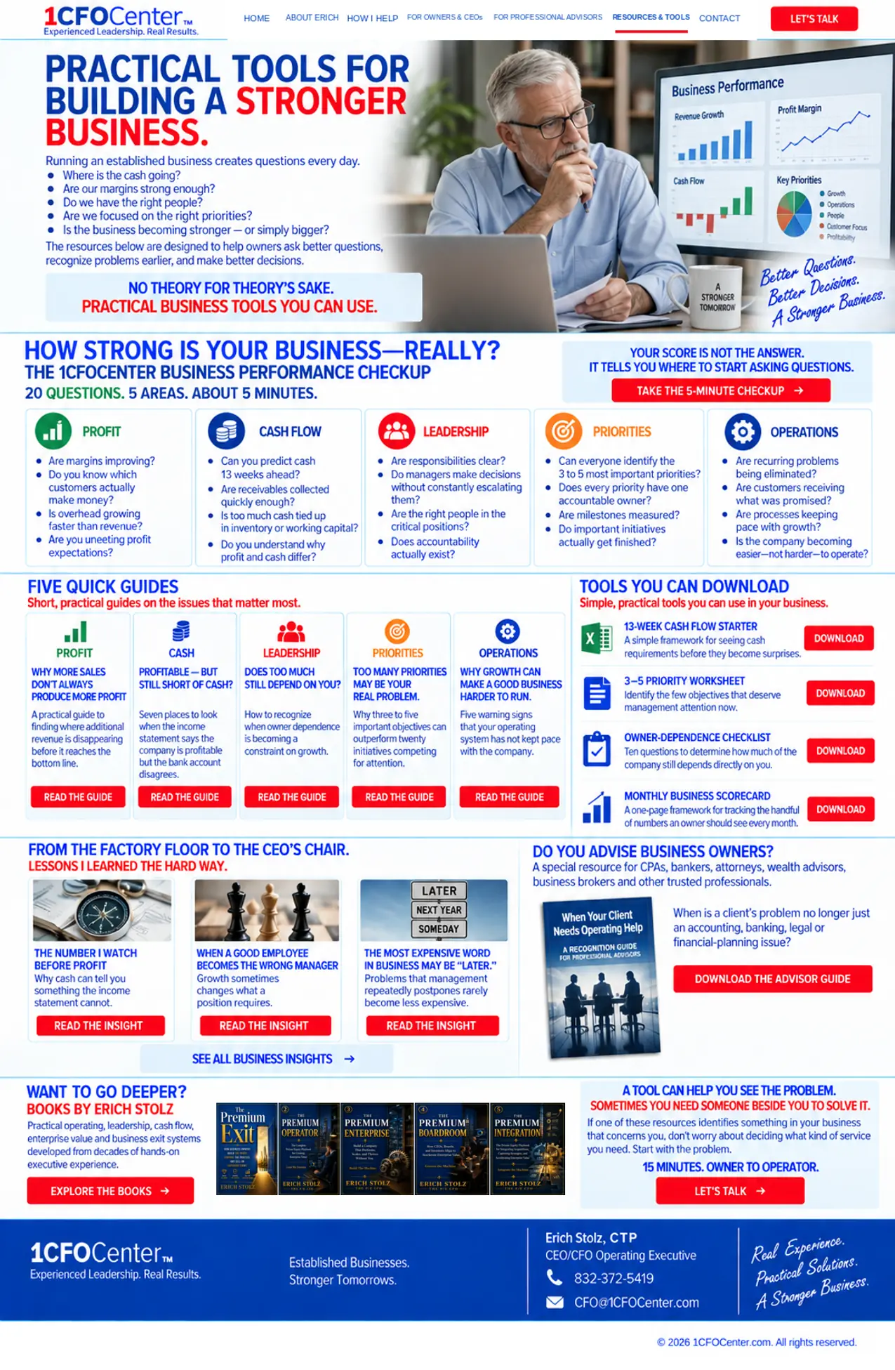 A business leader reviewing a business performance dashboard
